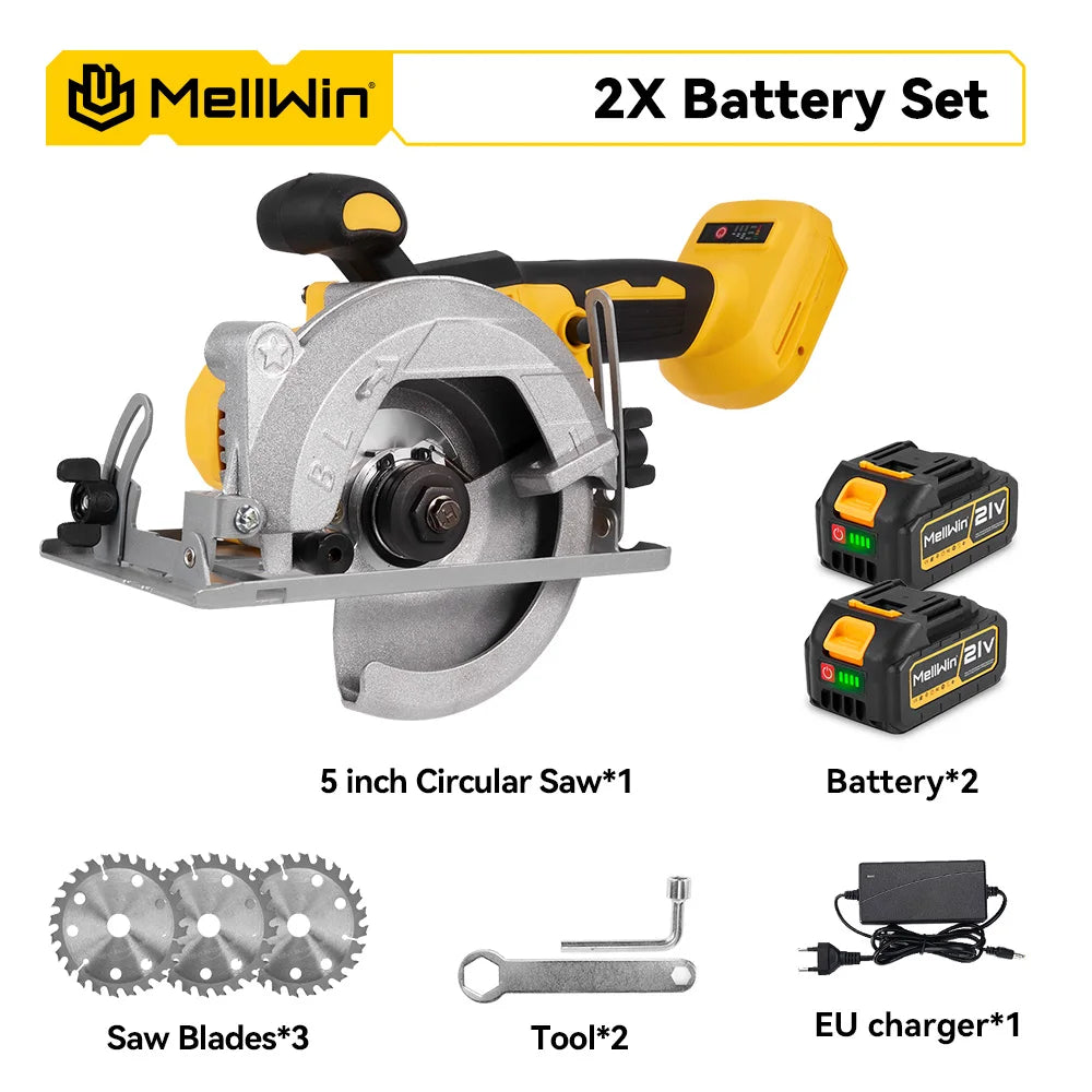 MELLWIN 5 Inch Brushless Electric Circular Saw Cordless Multi-Angle Saw Woodworking Power Tool Set For Makita 18V Battery Pin