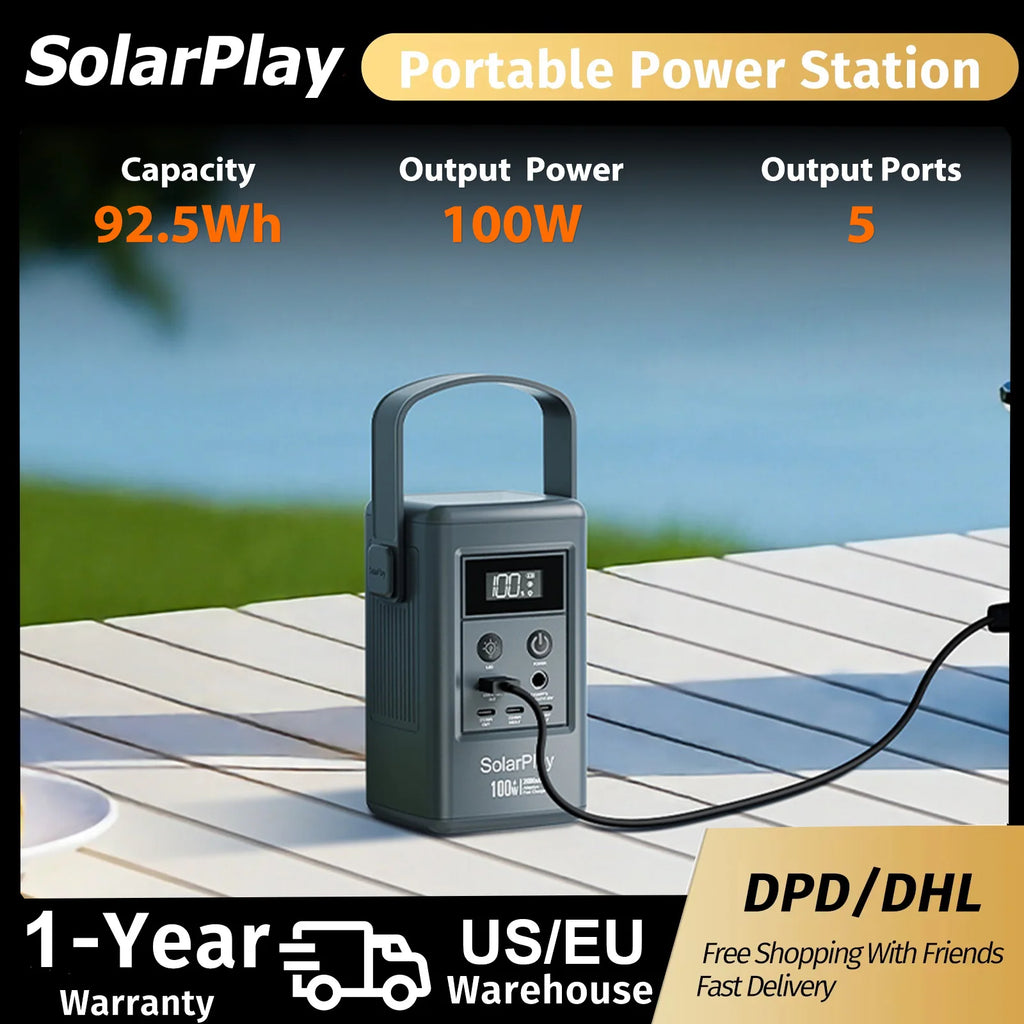 SOLARPLAY Q100 Portable Power Station 25000mAh Power Bank Outdoor Solar Generator 100W USB-C Output for Outdoor Camping Travel