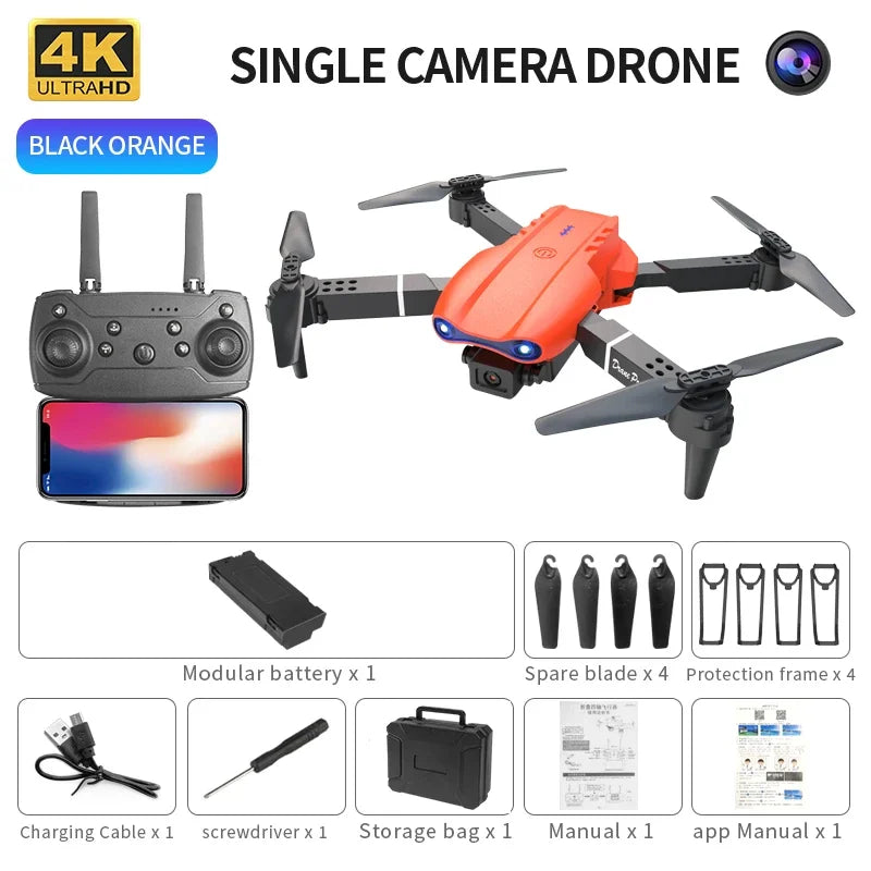 4K Camera Drone - Foldable RC Quadcopter with Obstacle Avoidance Orange-Single C-1B Tidesmit