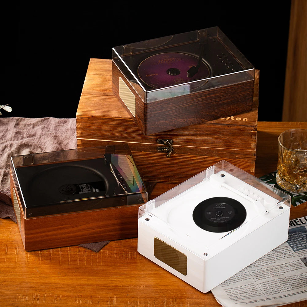 Portable Retro CD Player - Bluetooth Speaker with Woodgrain Finish Tidesmit