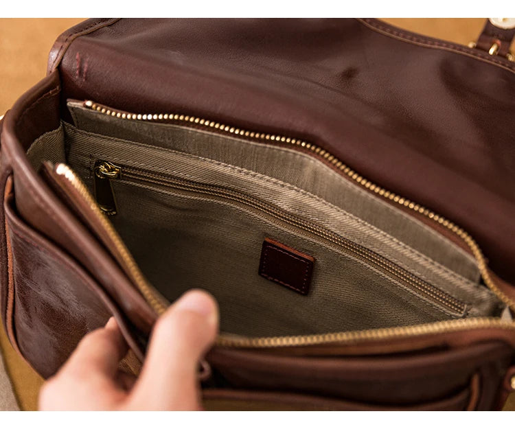 vintage designer handmade high-quality genuine leather men's messenger bag Outdoor casual cow leather work black shoulder bag