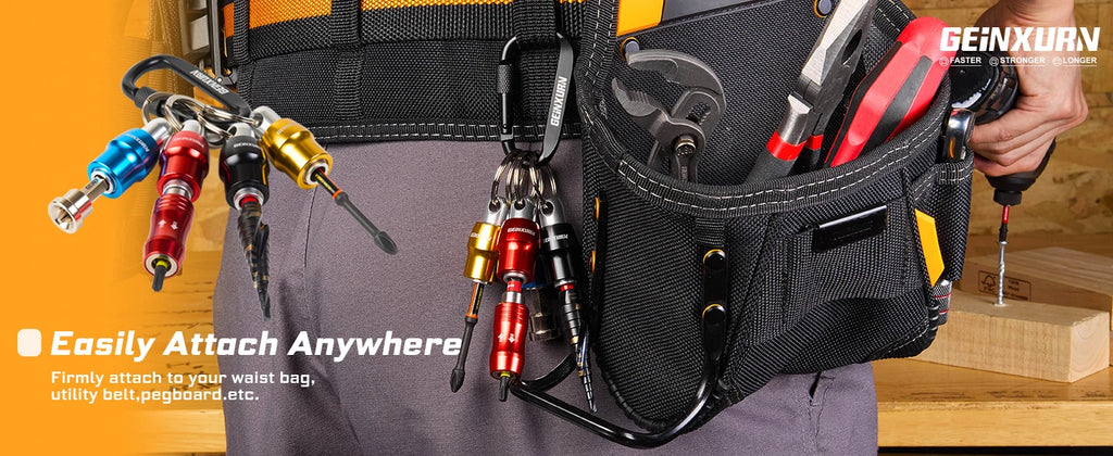 Geinxurn Keychain Bit Holders Set,1/4" Hex Shank Bit Holder, Premium Aluminum Construction,Compact Keyring Design for Easy Carry