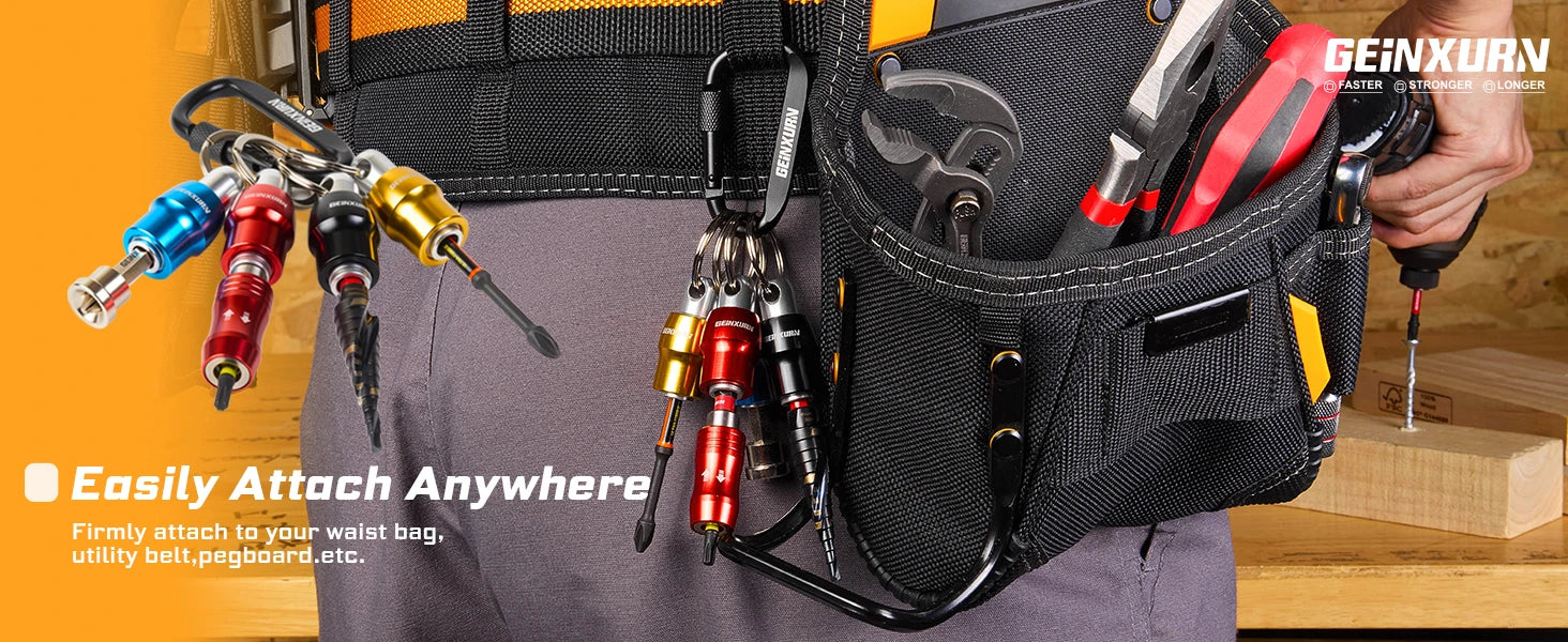 Geinxurn Keychain Bit Holders Set,1/4" Hex Shank Bit Holder, Premium Aluminum Construction,Compact Keyring Design for Easy Carry