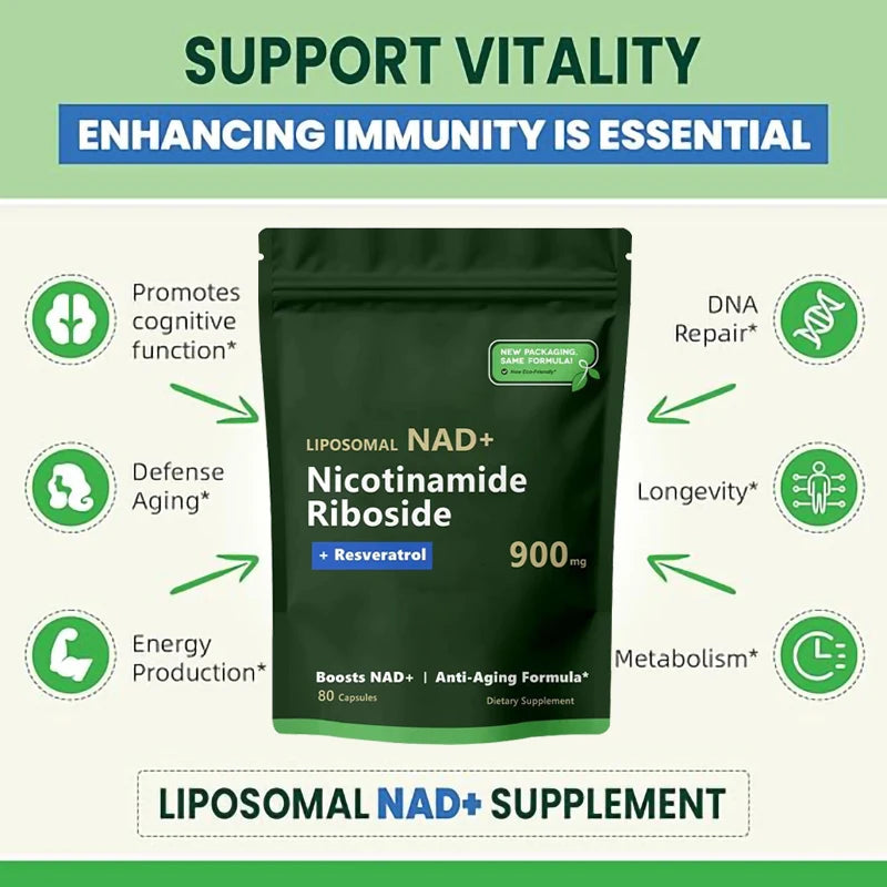 80/240/400Pills Pure NAD+ Nicotinamide Nucleoside 900mg Resveratrol Supplement Vegetarian Capsules Anti-aging