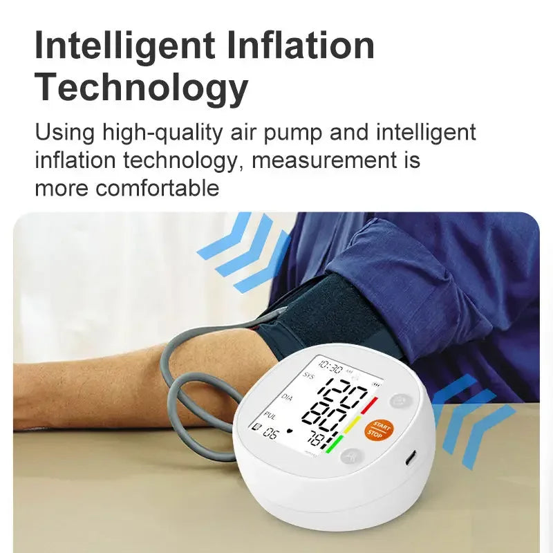 One Click Measure Round Arm Blood Pressure Monitor Automatic Backlight High Accurate Electronic BP Measuring Machine Home