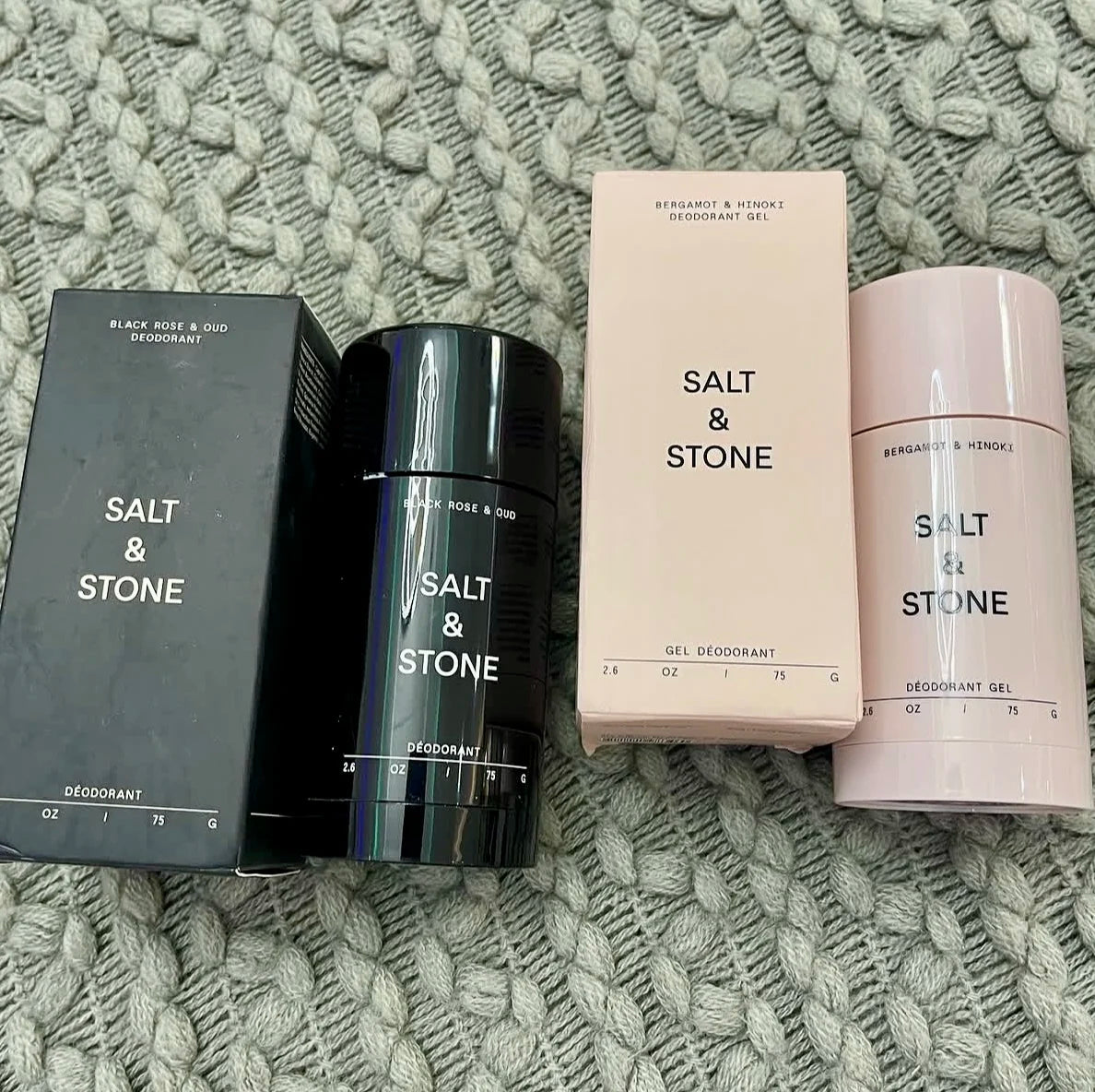 SALT&STONE natural deodorant stick with Rose, Oud, Neroli, and Basil scent for effective unisex odor protection.