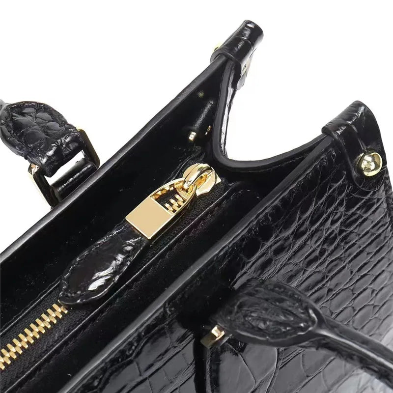 Authentic Crocodile Skin Classic Women's Small Totes Handbag Genuine Exotic Leather Female Work Purse Lady Single Shoulder Bag
