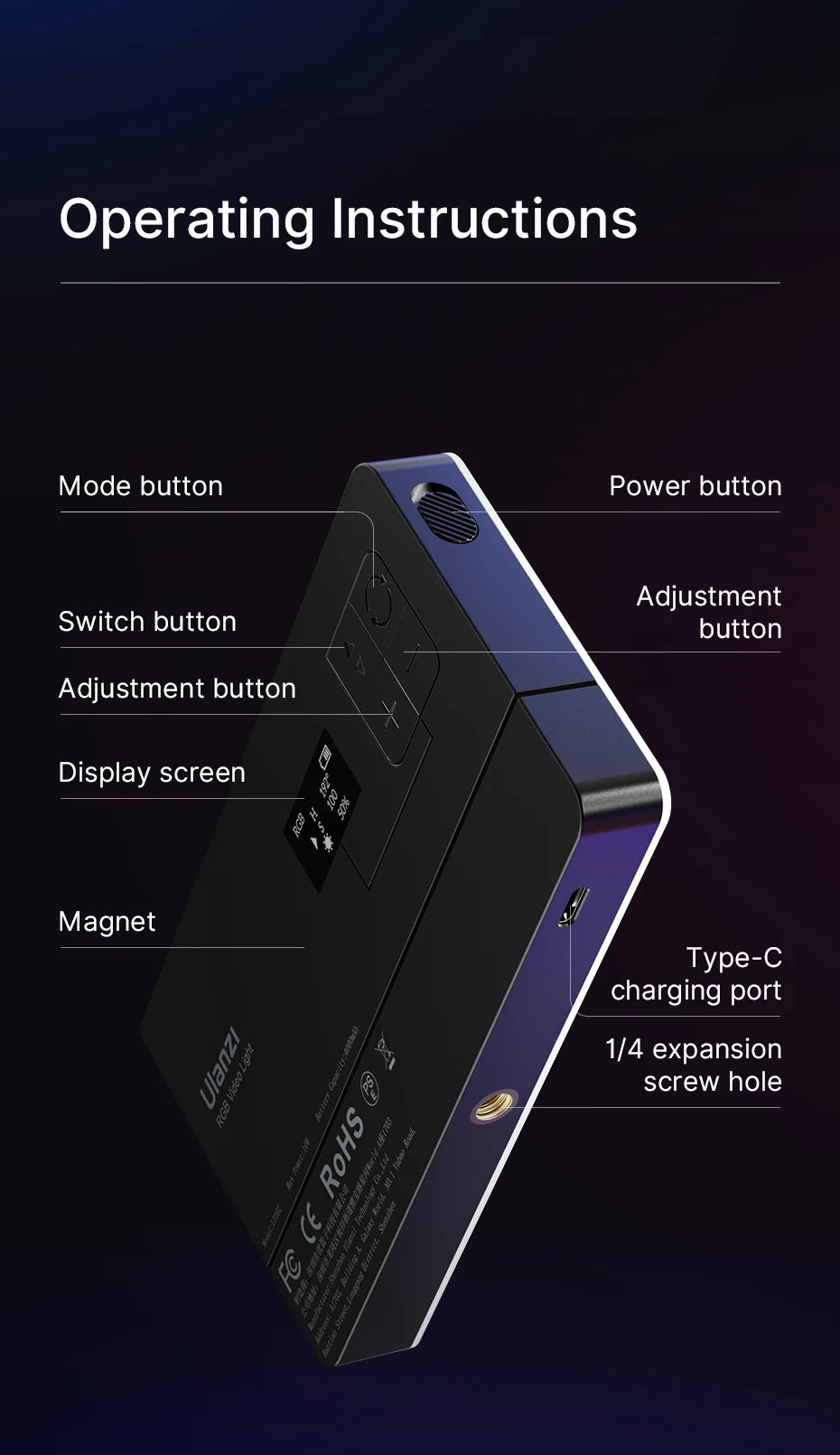 RGB LED Video Light | Portable 4000mAh CRI 95+ Pocket Panel (Ulanzi LT002) Tidesmit