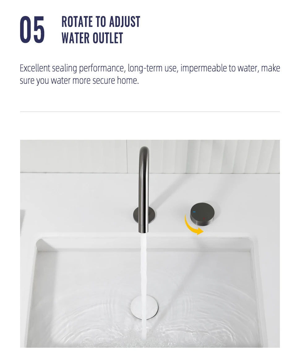 Gunmetal Basin faucet Knurled Switch 360 Rotating Spout two holes Deck Mounted Sink Tap Bathroom Widerspread Mixer 2 set