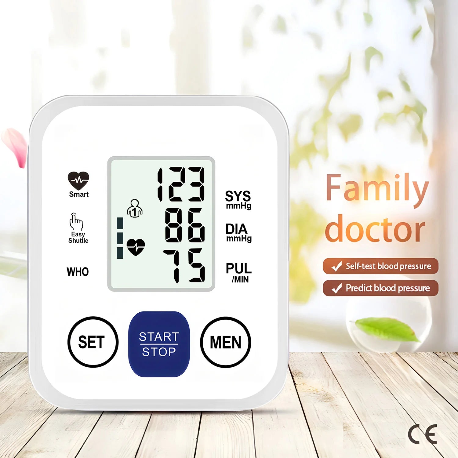 Upper Arm Digital Blood Pressure Monitor Automatic Home Medical BP Tensiometer Heart Rate Pulse Detector Large LCD Screen