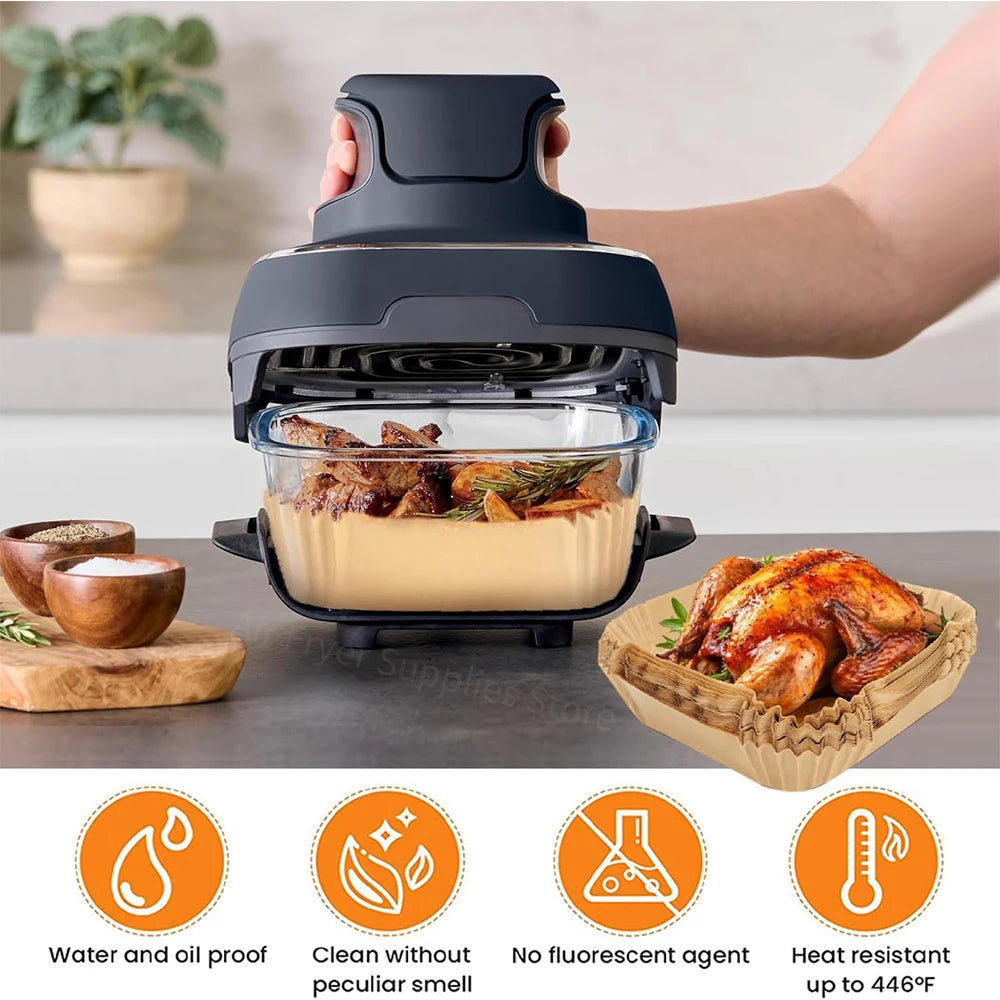 Air Fryer Paper Liners for Ninja Crispi FN101GY/FN101SG/FN101ST Non-Stick Square Glass Parchment Paper Airfryer Accessories ﻿