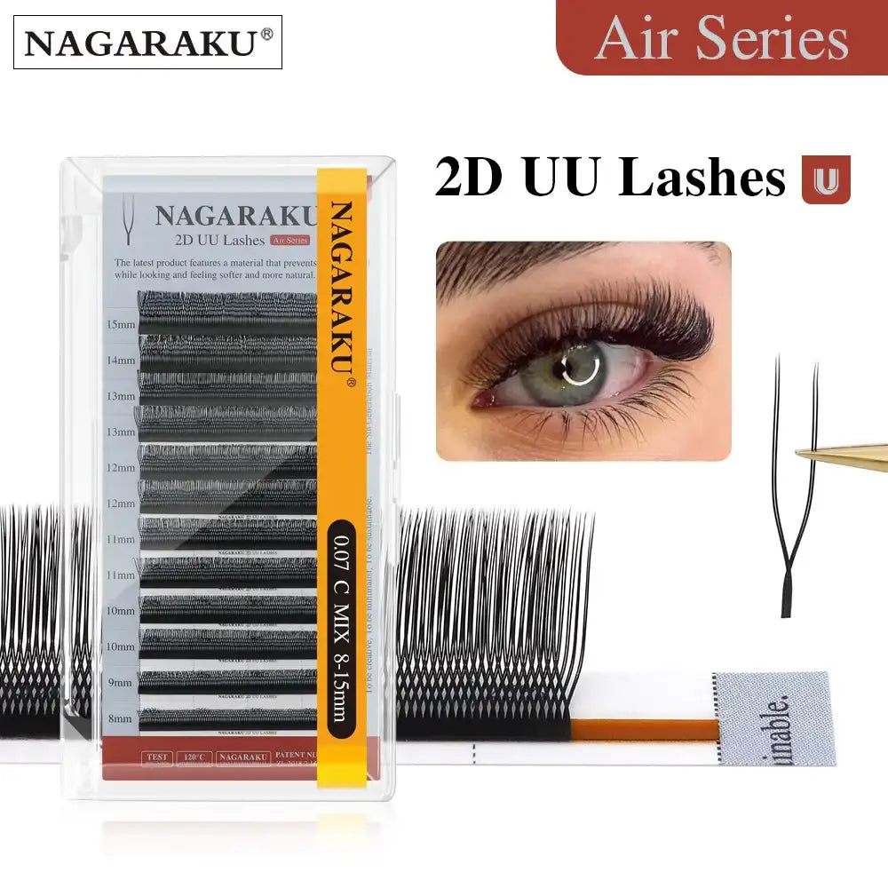 NAGARAKU U Shape YY Lashes Extensions Natural Soft 2D UU Lashes Premium Mink Brazilian Cilios 0.07mm Tidesmit