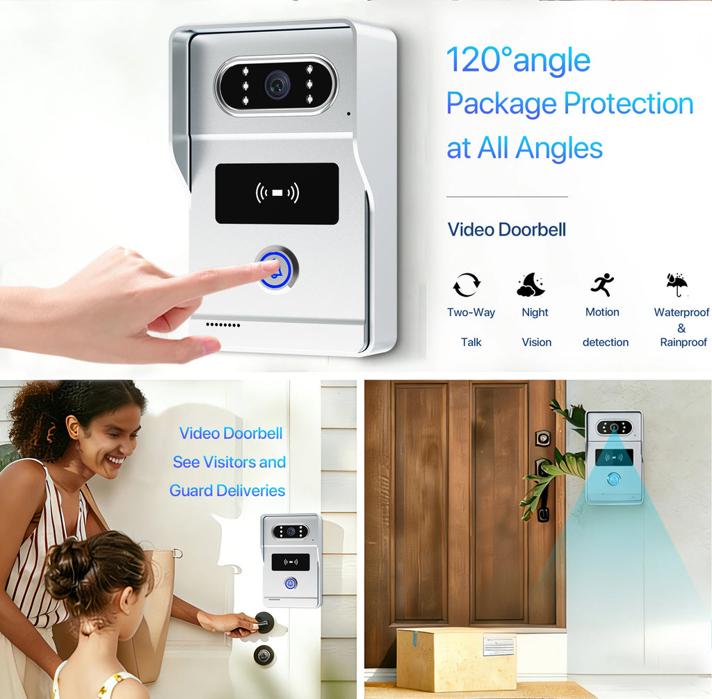 Tuya 7' Touch Screen Smart Video Doorbell System 2-Wire Remote RFID Unlock Night Vision Home Intercom Kit for Villa