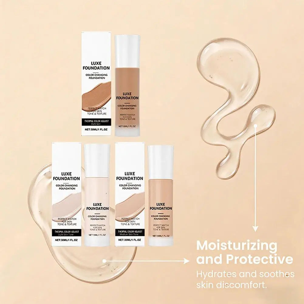 Tidesmit 24H long lasting color changing liquid foundation swatch showing intelligent color correction formula