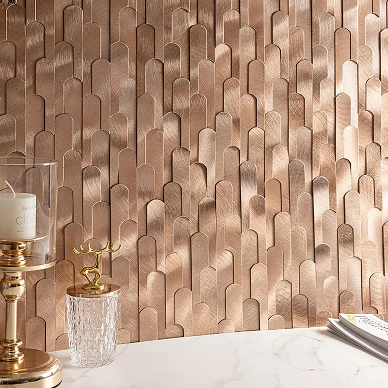 Long Strip 3D Metal Mosaic Tile Peel and Stick Self Adhesive Wall Sticker for Coffee Bar Bathroom Backsplash Wall Decor