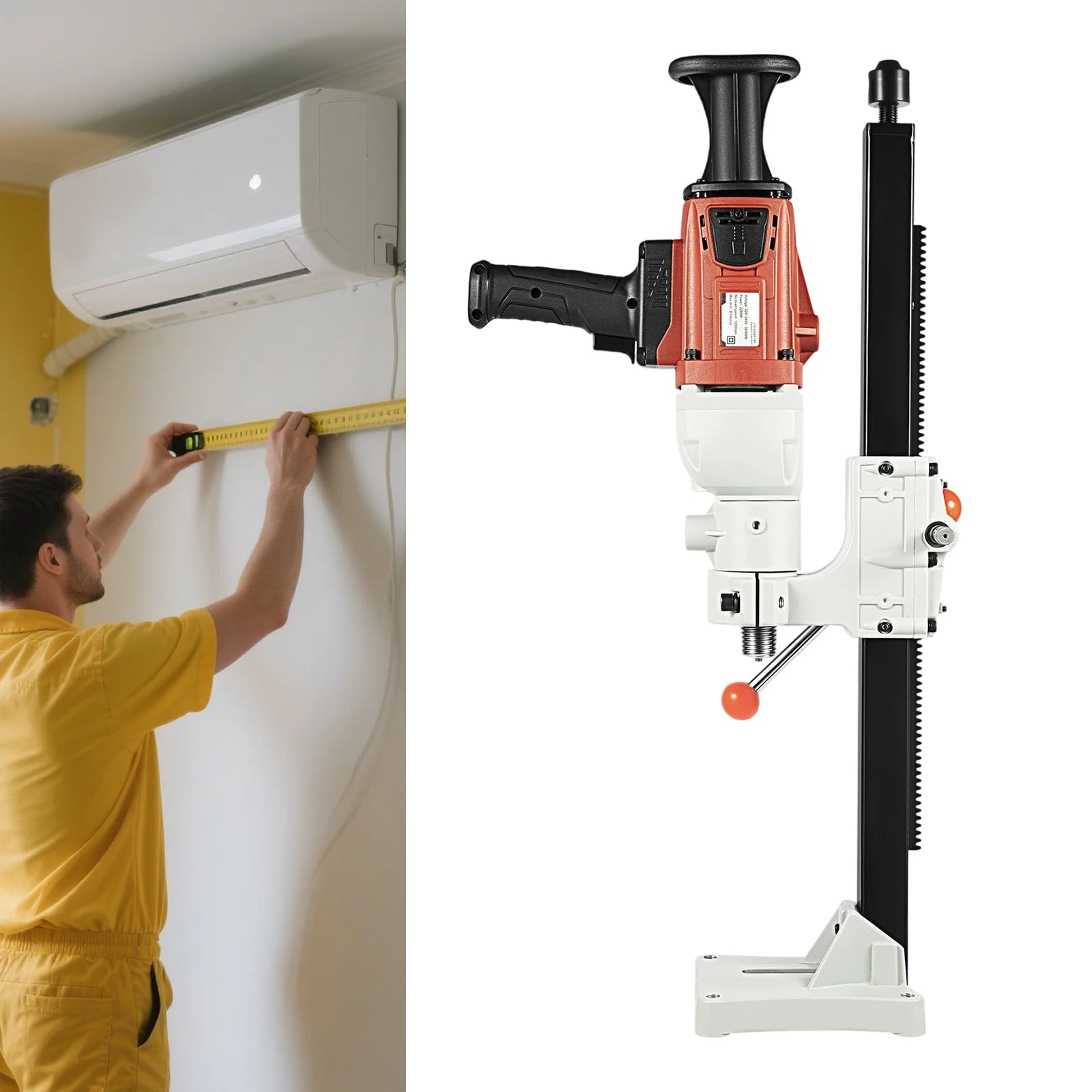 2200W Diamond Core Drill Rig Dry Wet Dual Use Handheld Vertical 2-in-1 Concrete Drilling Machine 180MM EU Plug