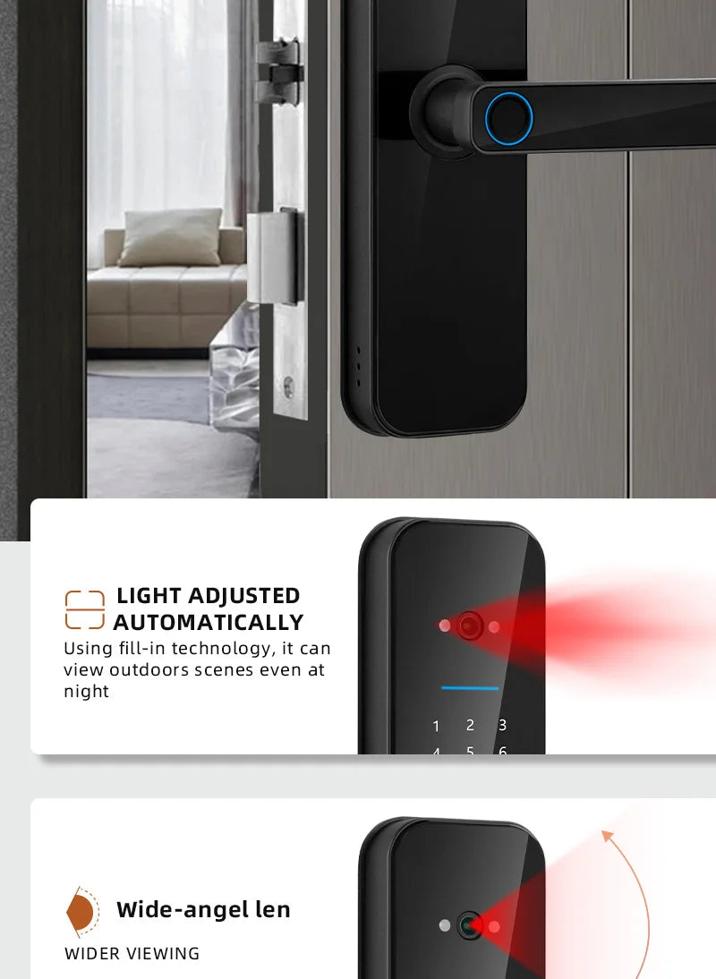 New Biometric Digital Electronic Smart Door Lock With Camera Fingerprint Tuya Wifi Smart Card Password Key Unlock