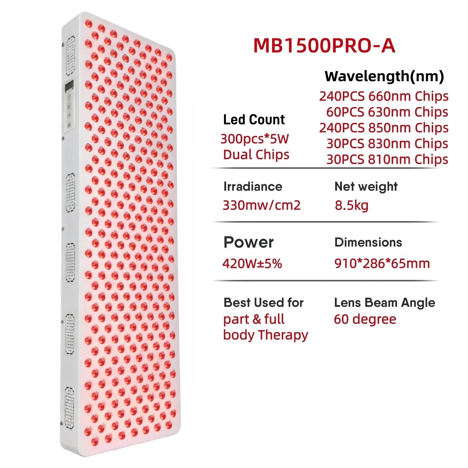 Elite Grade Red Light Therapy Panel For Face Body Dual Chip 630nm 660nm Red 810nm 830nm 850nm Near Infrared LED Beauty Devices