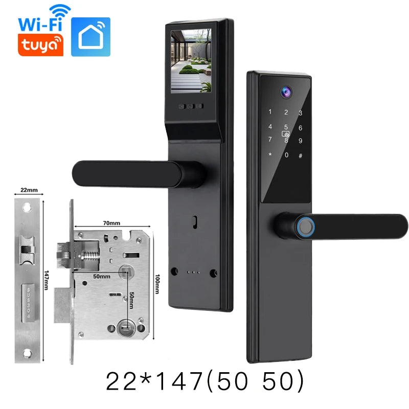 2025 New Tuya WiFi Digital Electronic Smart Wooden Door Lock With Biometric Camera Fingerprint Smart Home Remote Unlock