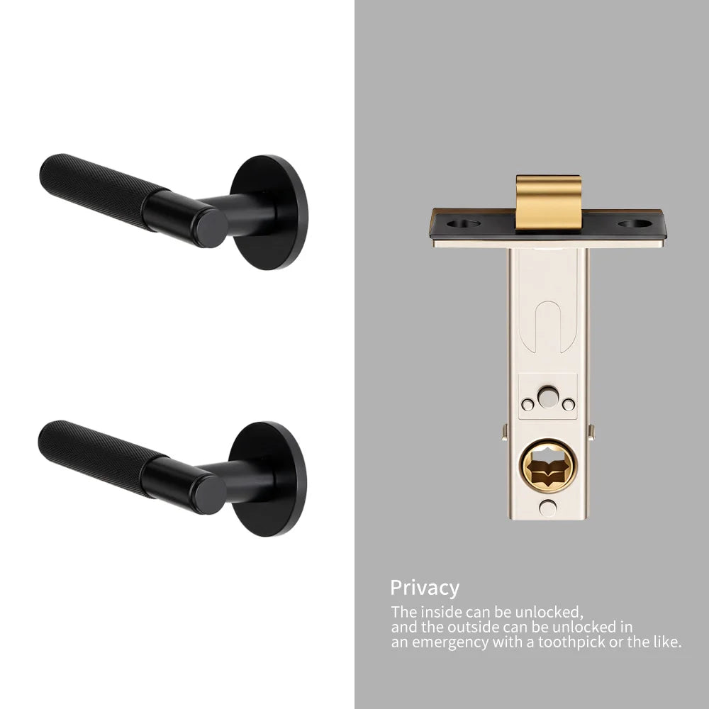 DOOROOM Brass Door Lock Set Modern Knurled Matte Black Interior Door Lock Decorative Lock Privacy Lock Passage Lock
