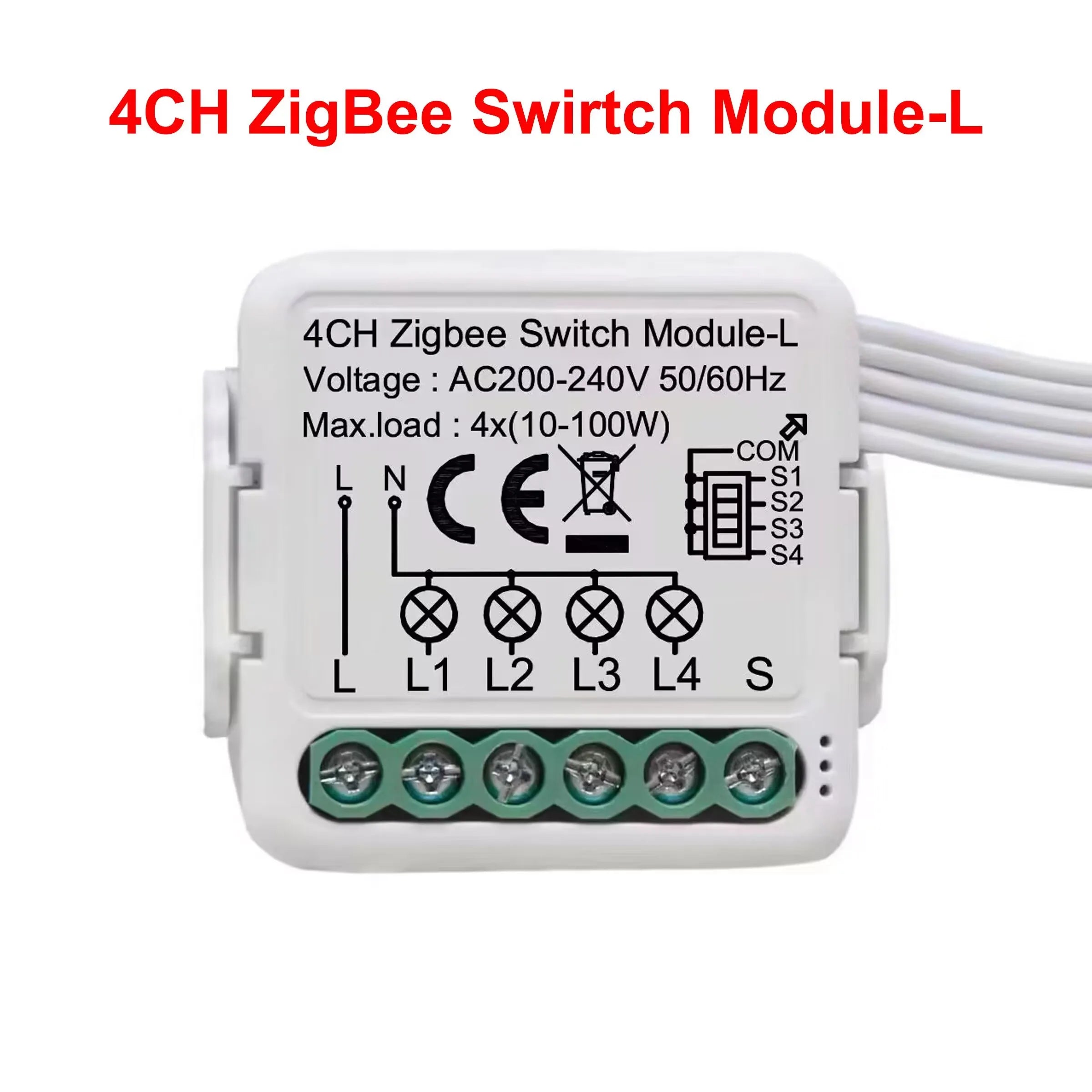 4CH ZigBee smart switch module with green terminal block, white housing