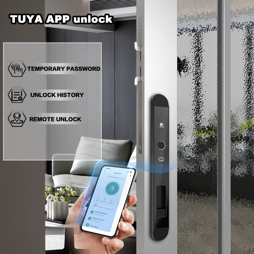 WINFREE Digital Slim Swing and Sliding Door Smart Tuya Bluetooth Lock Compatible Alexa or Google Smart Home