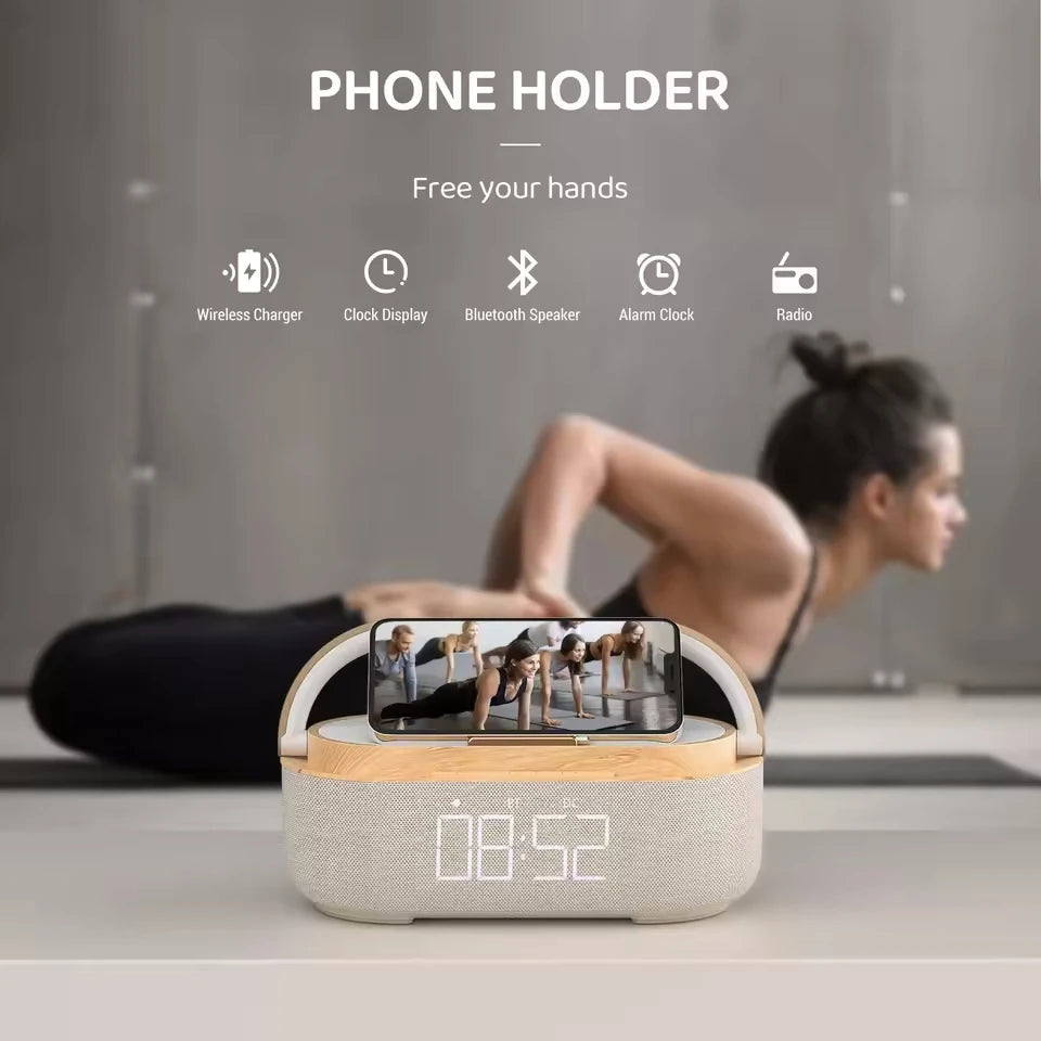 Portable Bluetooth Speaker Wireless Charging FM Radio Alarm Clock Sound Box Music Caixa De Som Charger Lamp Night Light Bocina