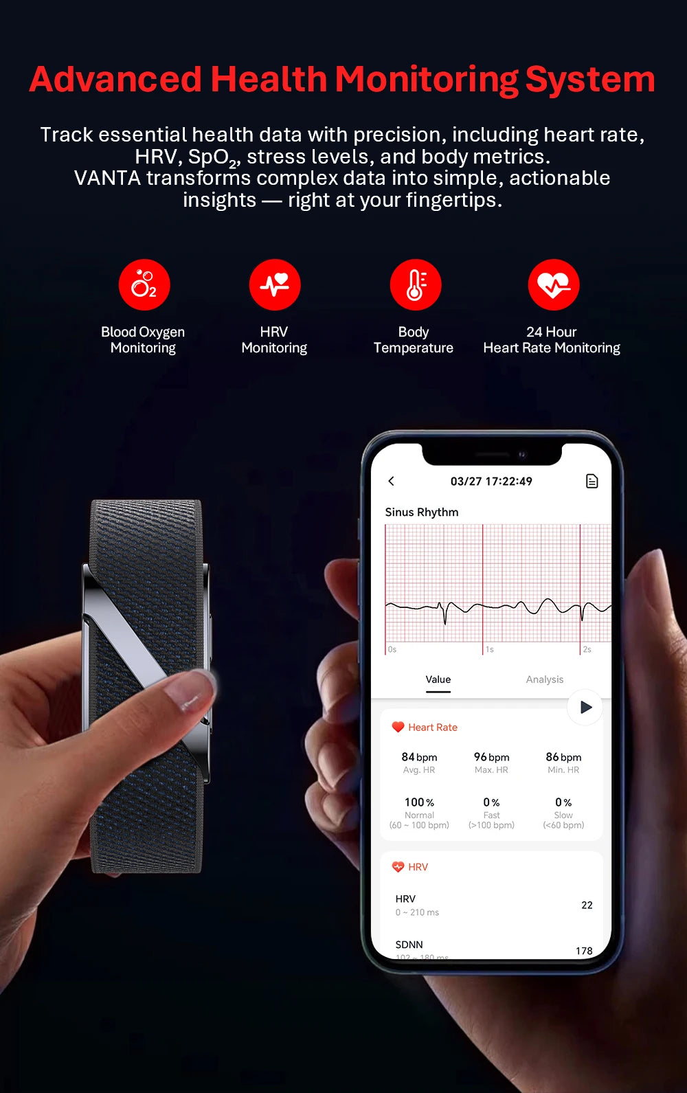 VALDUS VANTA ECG Smartwatch Man Woman SOS Fall Reminder Fitness Tracker Heart Rate Blood Pressue Sleep Monitor 2026 New Bracelet