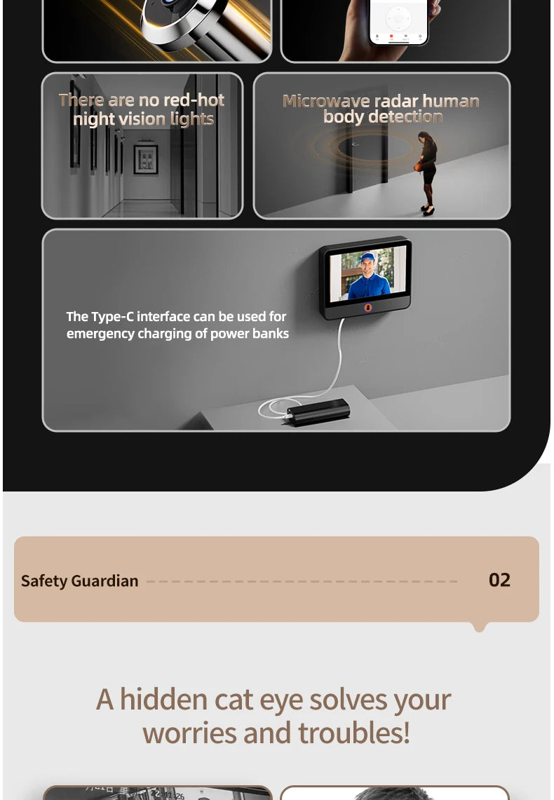 Danmini 4.3 Inch Doorbell Peephole Mobile Tuya App Remote Control Digital Door Viewer Night Vision 1080P 2MP Cat Eye Door Camera