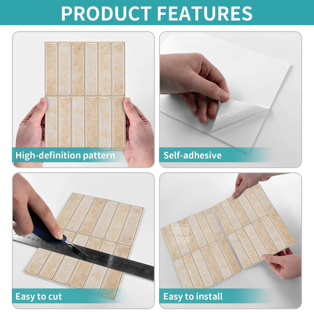 Self-adhesive tile decals, peel-and-stick tile stickers, splash-proof wall decor for kitchens and bathrooms, bedroom decor