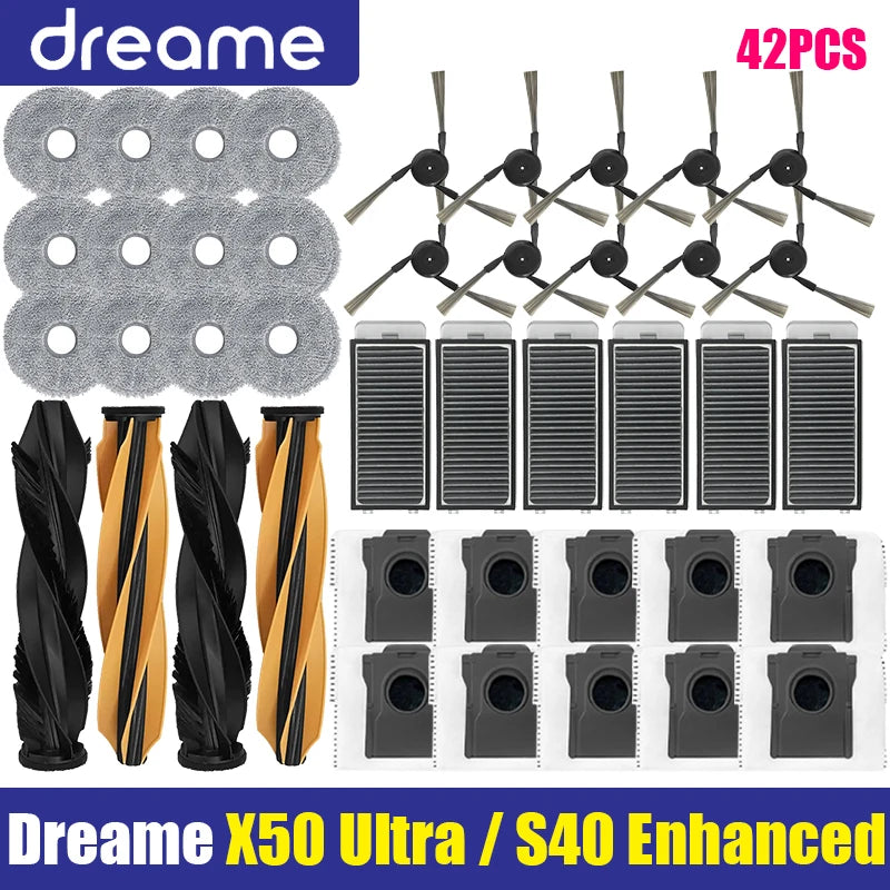 Tidesmit replacement parts kit for Dreame X50 Ultra and S40 including main roller, side brush, filter, and mop