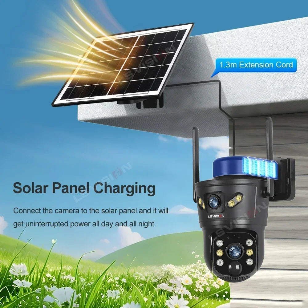 LS VISION Dual-Screen 4G/Wifi Outdoor Solar Camera Security 4K PIR Human Tracking CCTV Surveillance Camera V380 Pro Waterproof