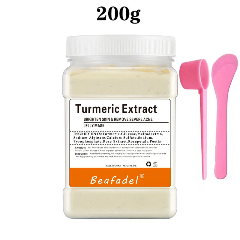 200g turmeric extract jelly mask powder jar with pink spatula applicators