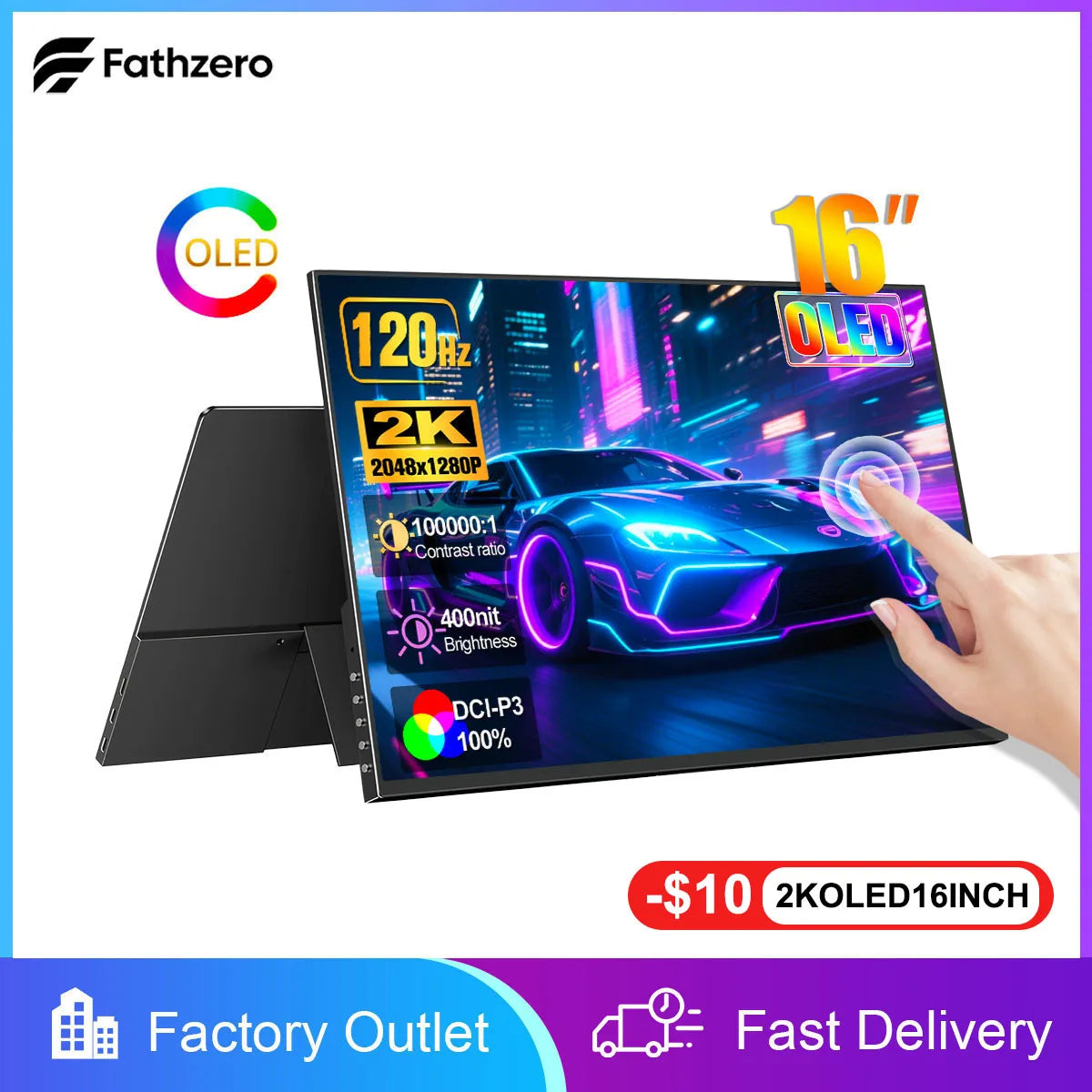 16" 2K 120Hz OLED Gaming Portable Monitor 100% DCI-P3 Touchscreen Display TypeC HDMI For PC Switch Laptop Mac Phone PS5 Xbox