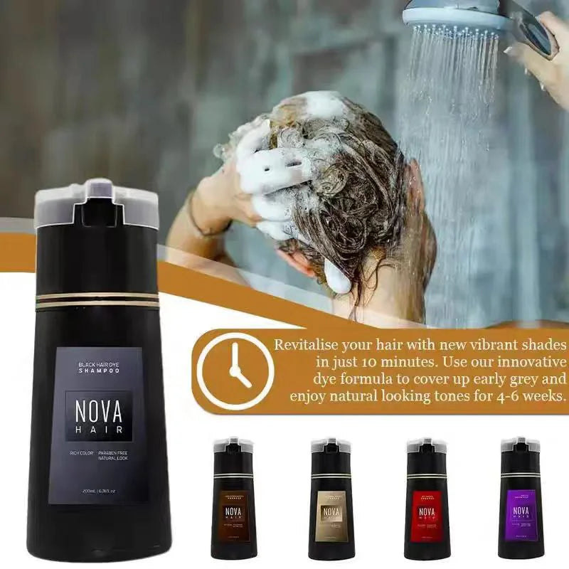 Nova 3-in-1 Hair Coloring Shampoo Oil Control Fluffy Refreshing Hair Dye Quick Dizzy Hair Coloring Shampoo Hair Care 7 Colors