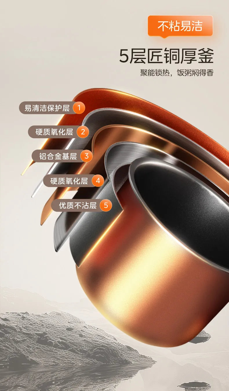 Copper-tone multi-layer inner pot for electric pressure cooker, nonstick coating