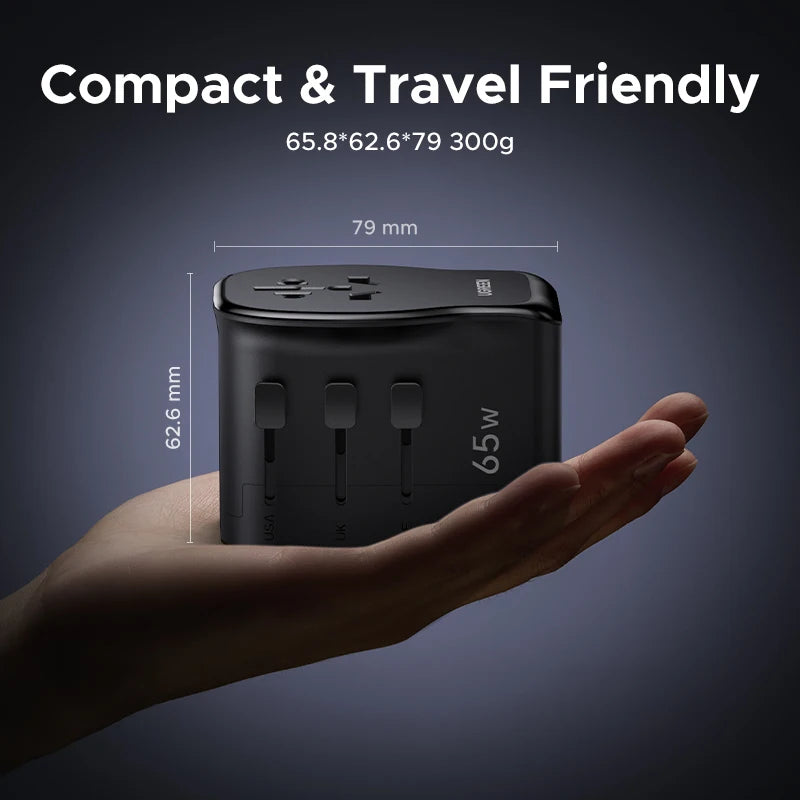 65W Universal Travel Adapter | USB-C Fast Charger with Multi-Plug Tidesmit