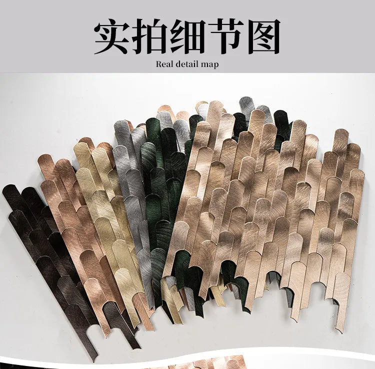 Long Strip 3D Metal Mosaic Tile Peel and Stick Self Adhesive Wall Sticker for Coffee Bar Bathroom Backsplash Wall Decor