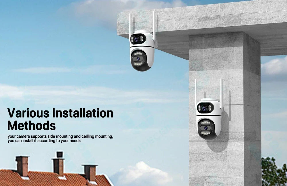 8MP 4K HD Wifi PTZ Camera iCsee APP Dual Lens Dual Screens Video Surveillance IP Camera Ai Tracking Outdoor Home Security CCTV