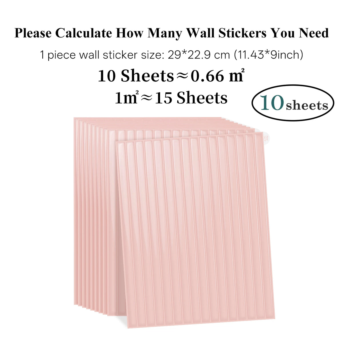 Peel-and-stick wall tile sheets, light pink vertical stripes, stacked set