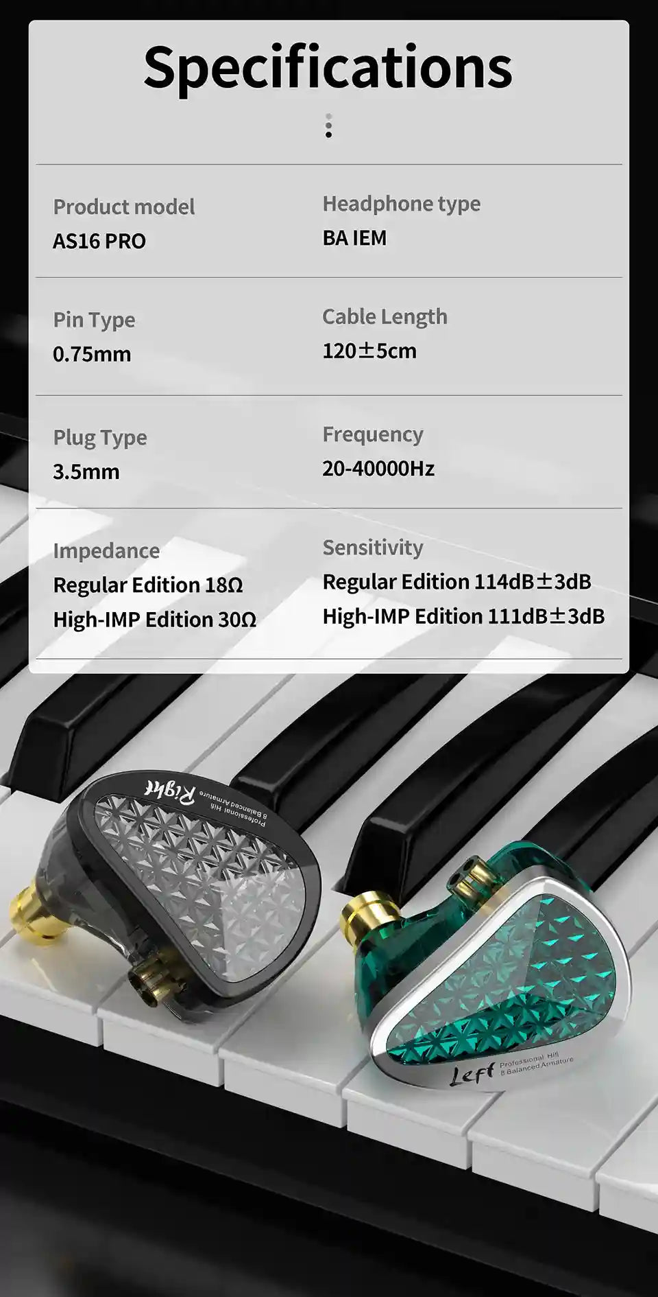 KZ AS16 Pro 16BA Hi-Fi In-Ear Monitors with Precision Noise Isolation Tidesmit