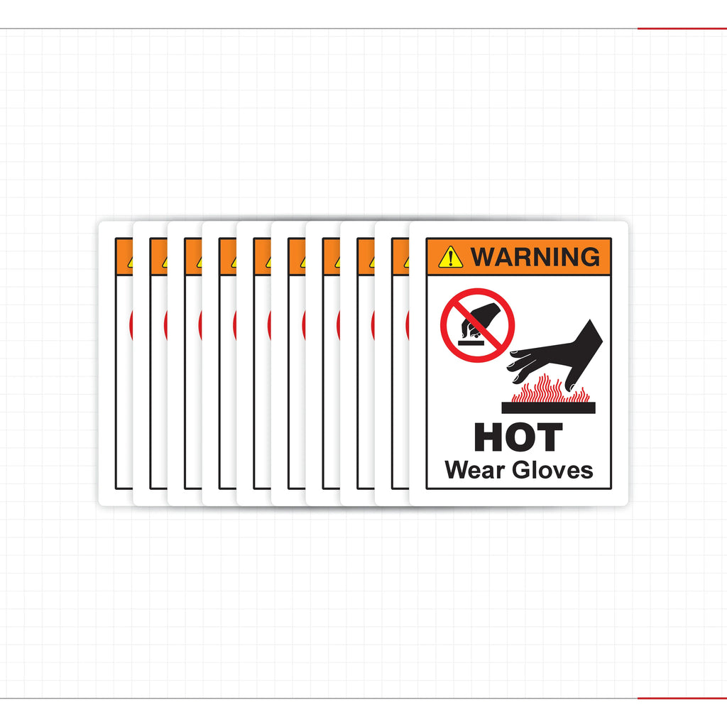 Warning Hot Surface Safety Decal Wear Protective Gloves ANSI ISO Compliant - Angle/Detail 4