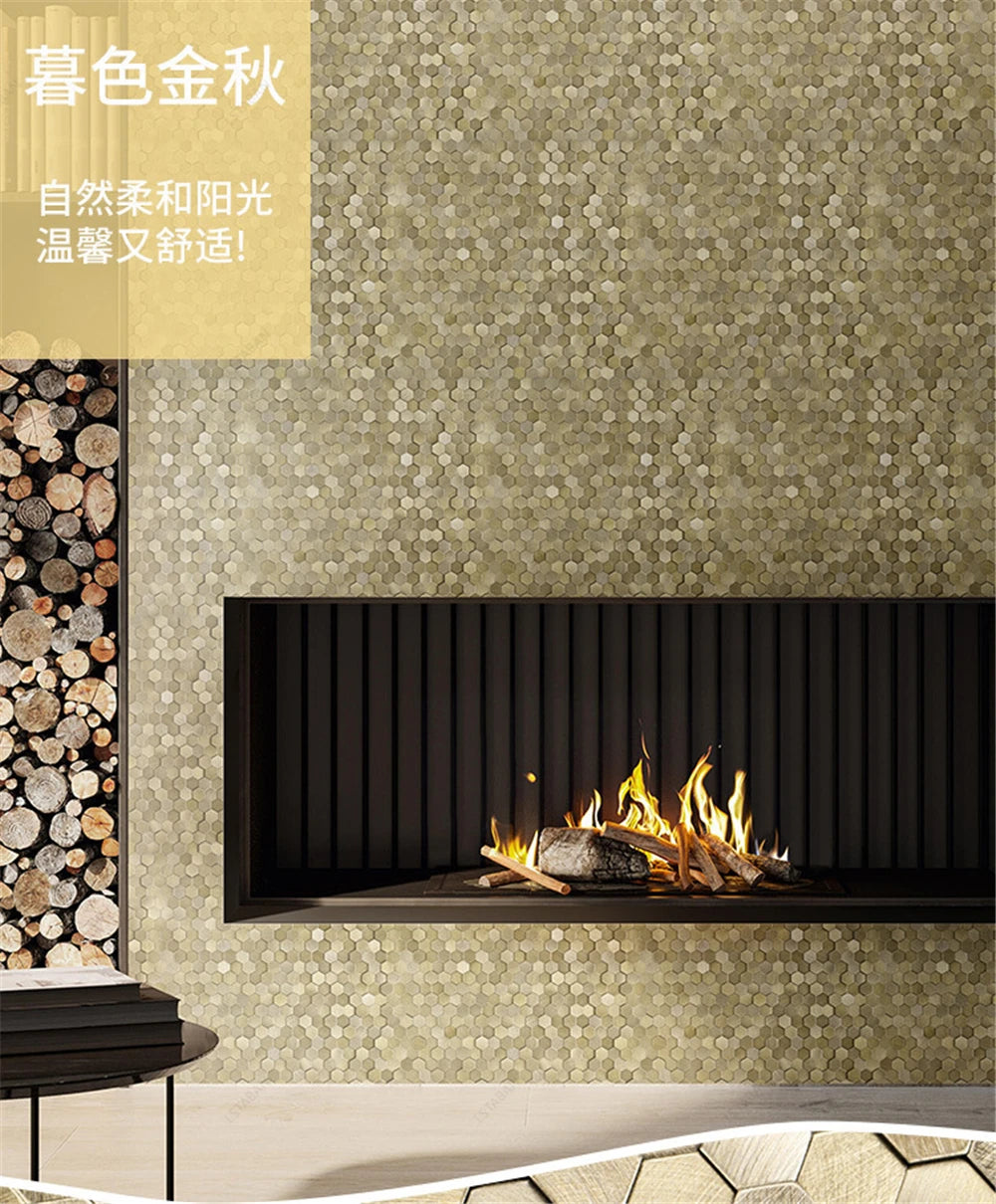 Luxury Metal Stainless Steel Wall Mosaic 3D Bathroom Mosaic Tile Aluminum Hexagon Mosaic Background Wall Sticker Self-adhesive