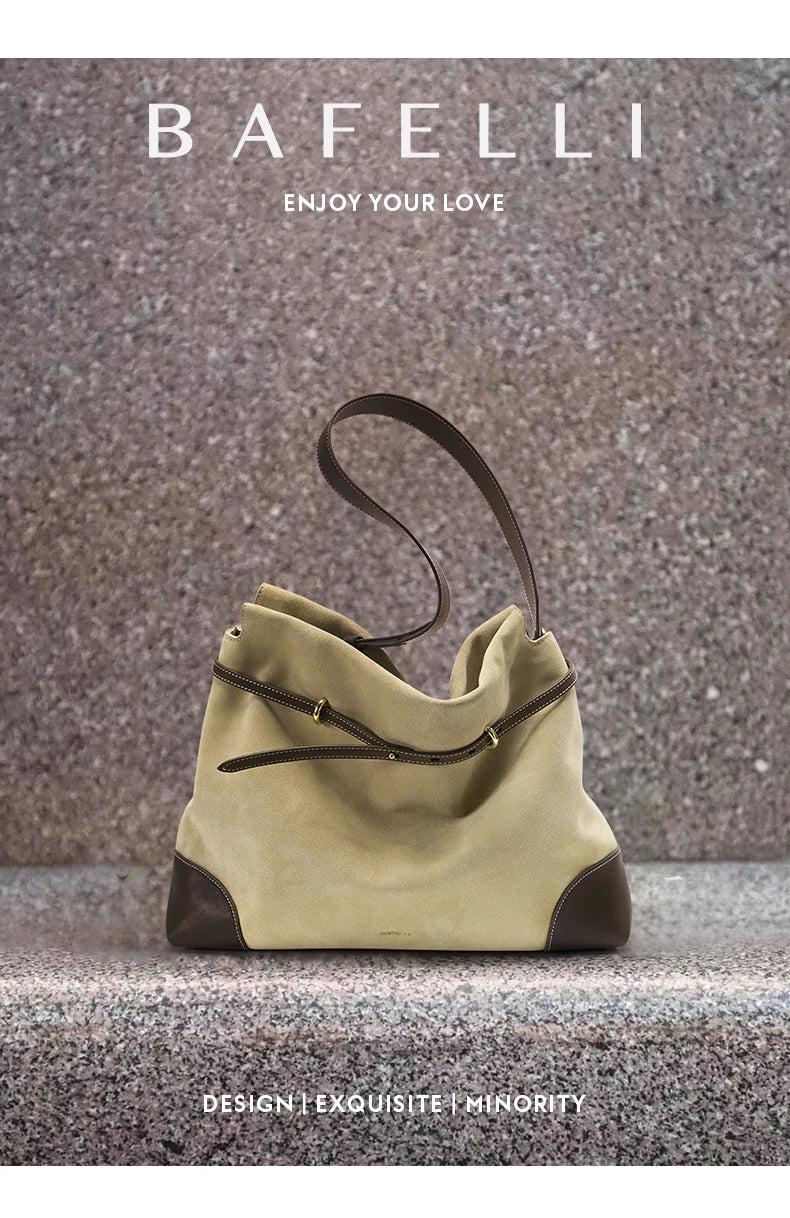2026 ﻿Genuine Suede Women's Bag Large Capacity Crossbody Underarm Tote for Commuting Multi-functional BAFELLI Hobo Bag