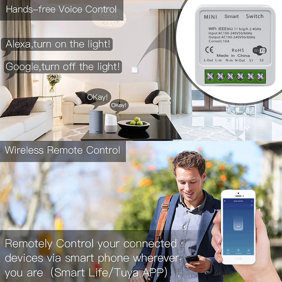 Tidesmit WiFi Smart Switch Mini - 2-Way Breaker for Home Automation Tidesmit
