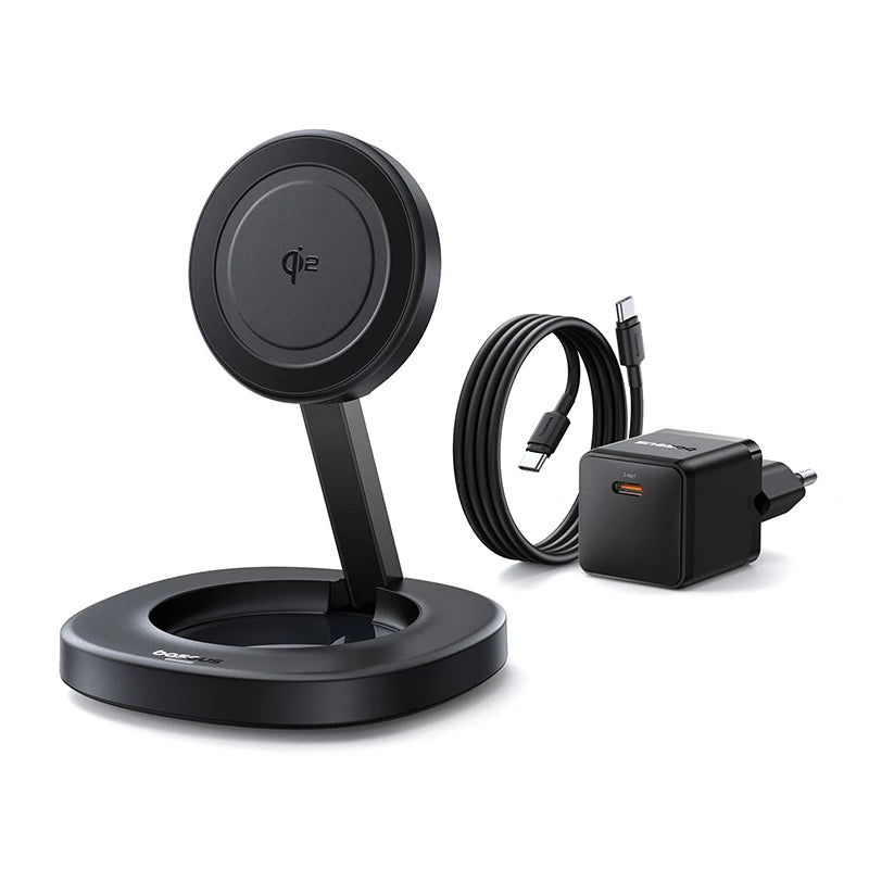 Foldable Qi2 Magnetic Wireless Charger Stand for iPhone 16 Series Add 20W EU Plug China Mainland Tidesmit