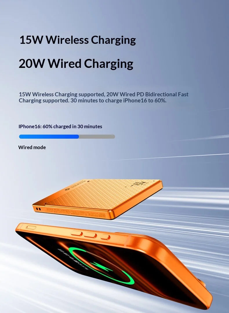 Tidesmit Magnetic Power Bank 5000mAh Qi2 20W Fast Charger - Orange Tidesmit