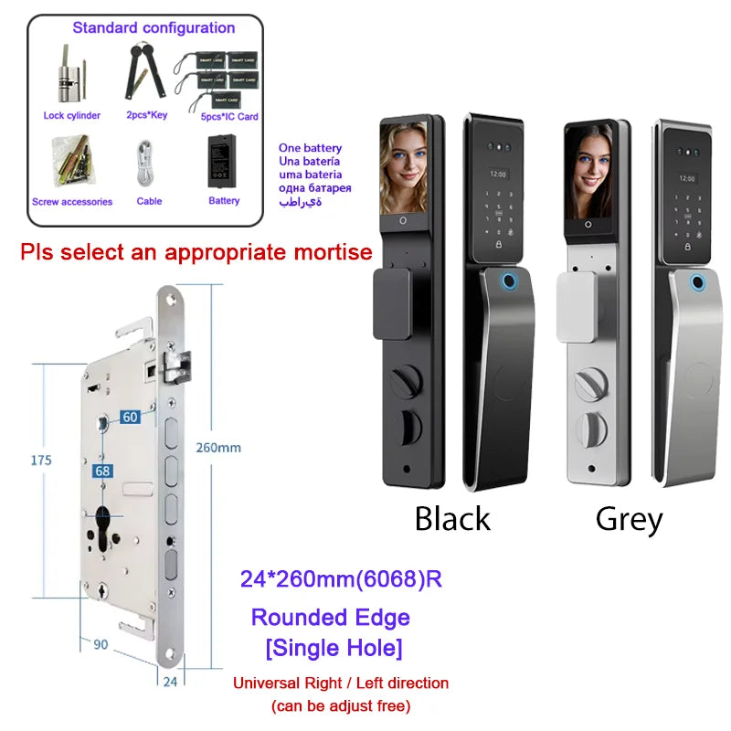 Waterproof  Smart Door Alexa Lock Israel 6590 Mortise Hebrew Tuya Smart Life APP Face Digital Door Lock With Camera