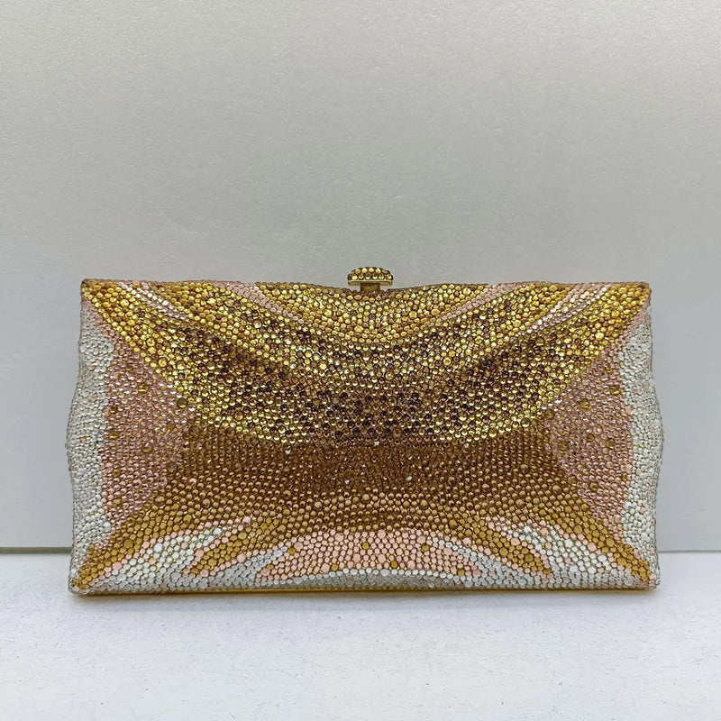 XIYUAN Lady Large Capacity Luxury Evening Bag Elegant Gold Rhinestone Handbag for Women Wedding Party Full Crystals Clutch Purse