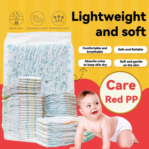 Soft, breathable baby care diapers with cute animal print, designed for comfort and dryness.